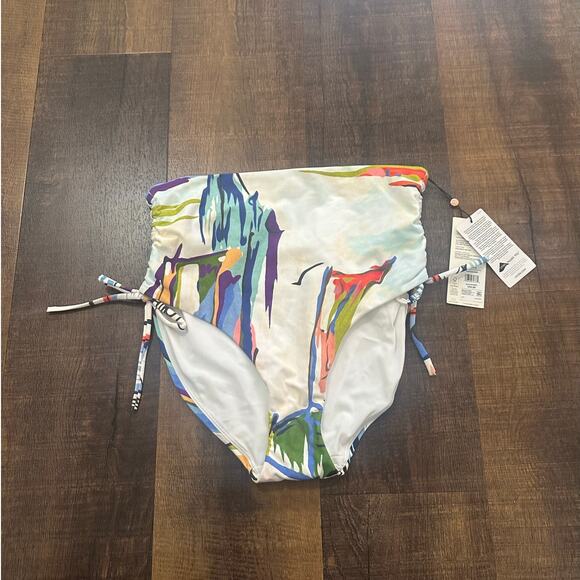 NWT CALIA Women's High Waisted Ruched Side Tie Swim Bottoms Size Medium - Picture 2 of 7